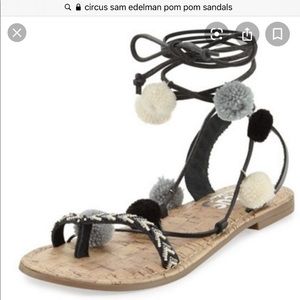 Same Edelman black and white Pom Pom tie sandals